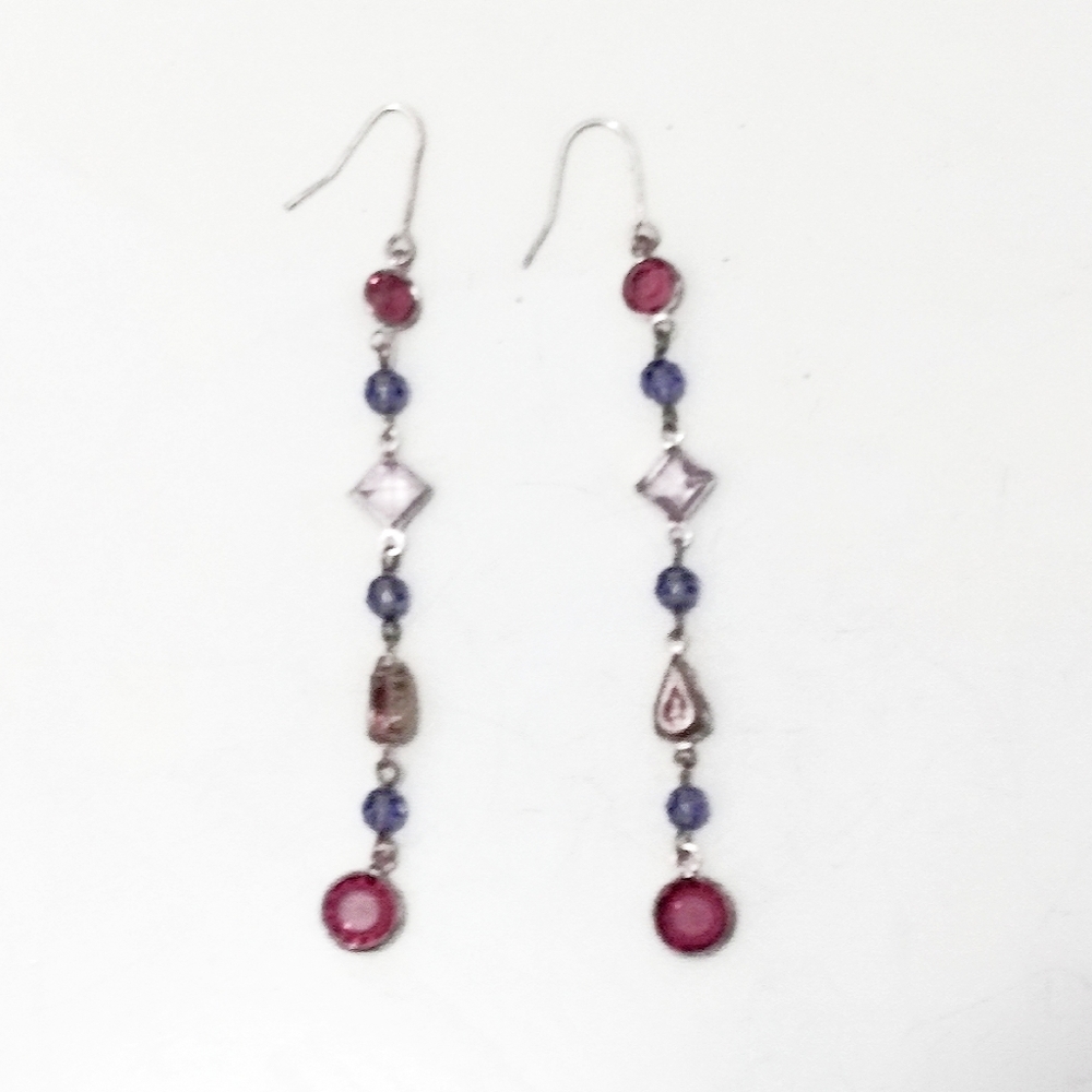 Vintage Sterling Amethyst & Pink Quartz Long Earrings - Picture 5 of 8